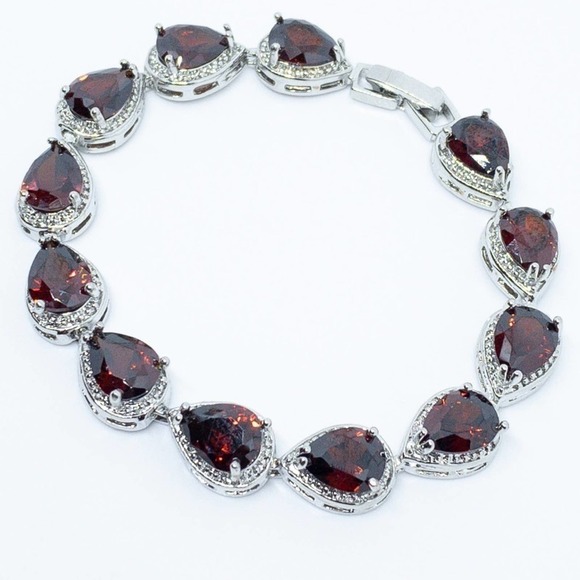 Ruby Red Pear Cut White Gold Tennis Bracelet​ - Picture 1 of 12